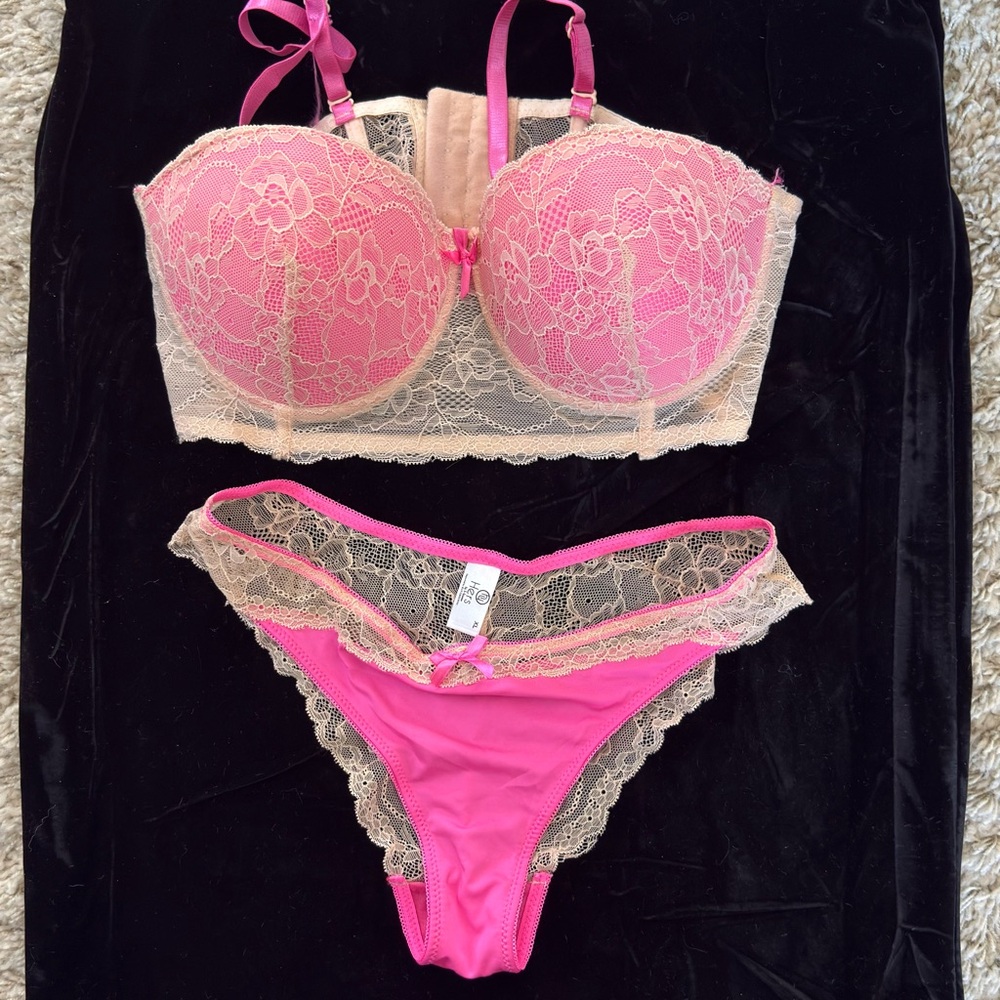 Hers by Hermon Elegant Lace Pink and Cream Lingerie Set